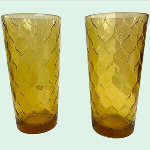 Anchor Hocking Amber Honeycomb Tumblers Set of 2 Textured 12oz Glass USA